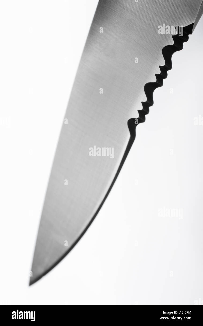 Klinge von einem Kampfmesser selektiven Fokus weißen Hintergrund Stockfoto