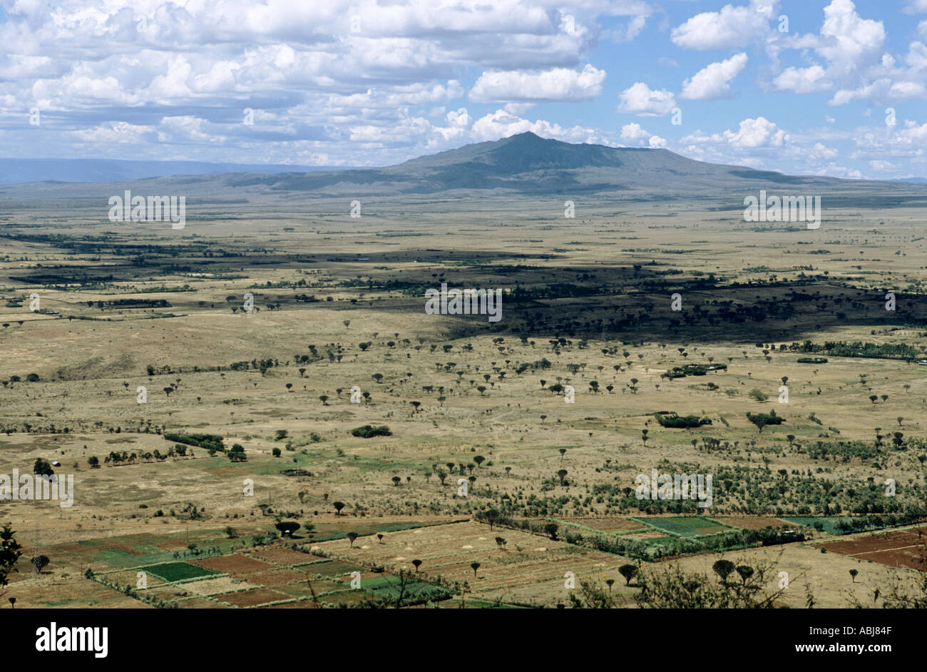 Narok, Kenia. Übersicht über das Great Rift Valley mit offenen Ebenen und vordringenden kleinbäuerliche Landwirtschaft. Stockfoto