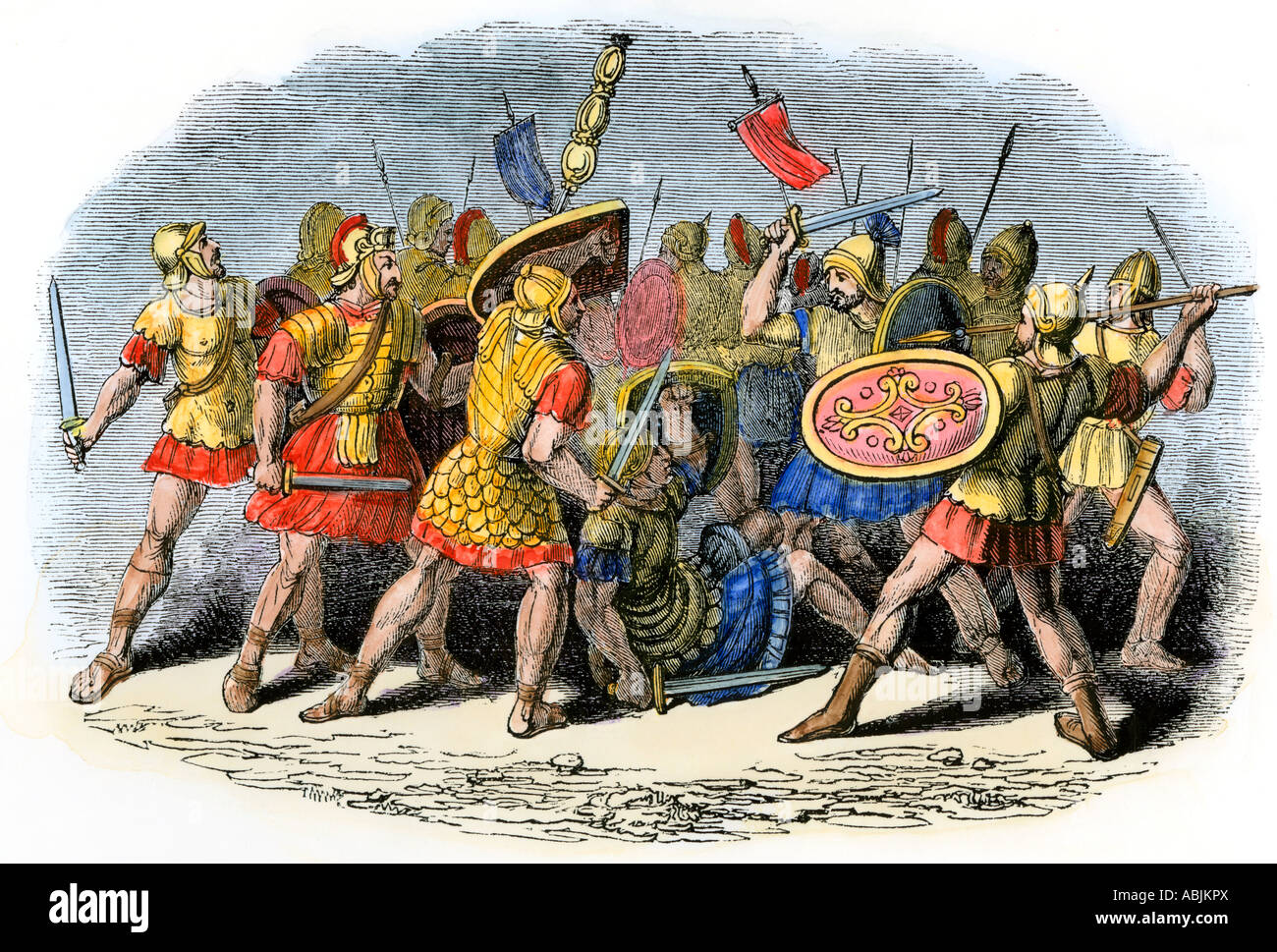 Schlacht von römischen Soldaten gegen die Sarmaten. Hand - farbige Holzschnitt Stockfoto