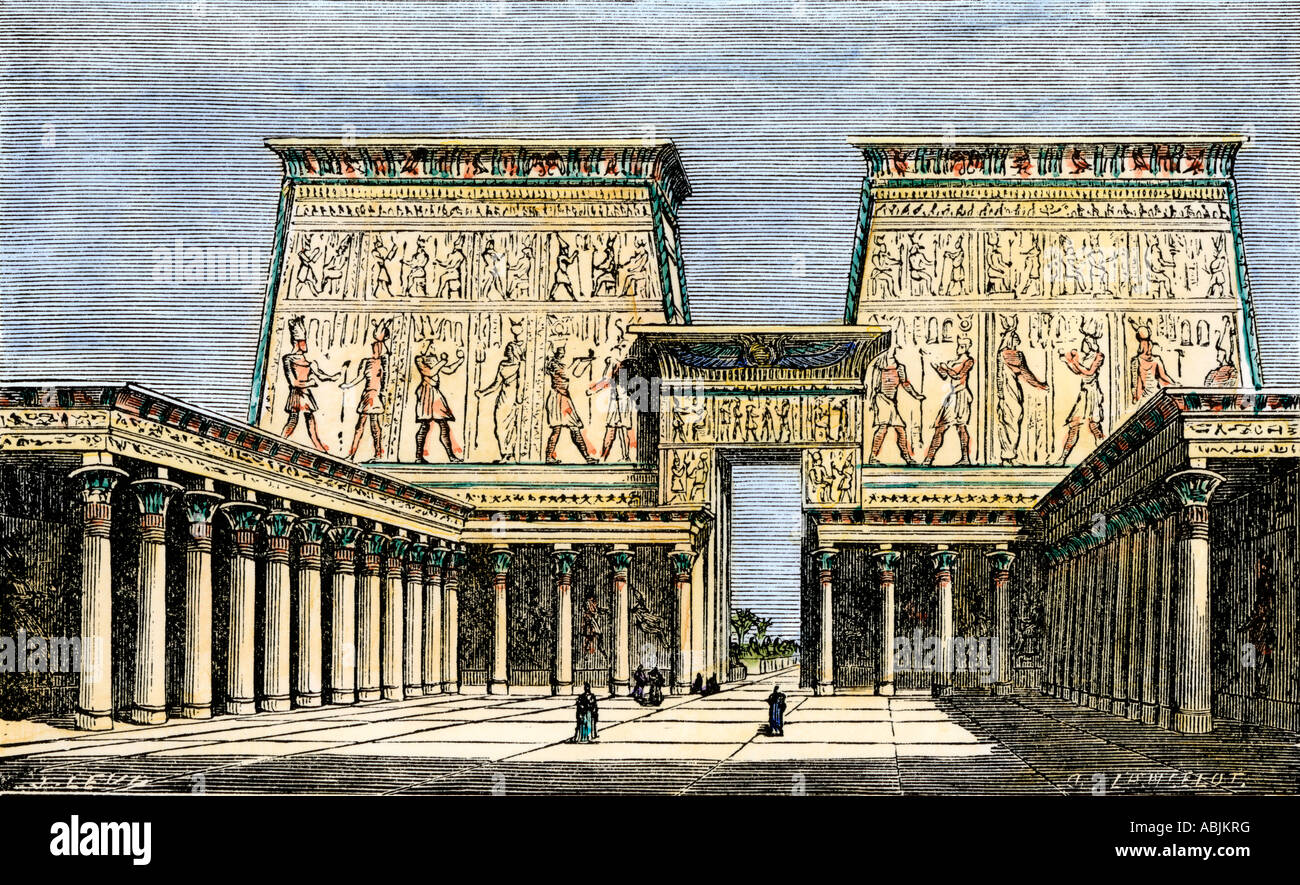 Grossen Tempel Von Karnak In Theben Im Alten Agypten Wiederhergestellt Hand Farbige Holzschnitt Stockfotografie Alamy