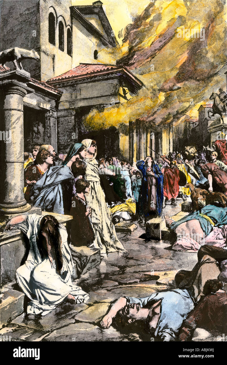 Vandalen plünderten Rom 455 AD. Hand - farbige Holzschnitt Stockfoto