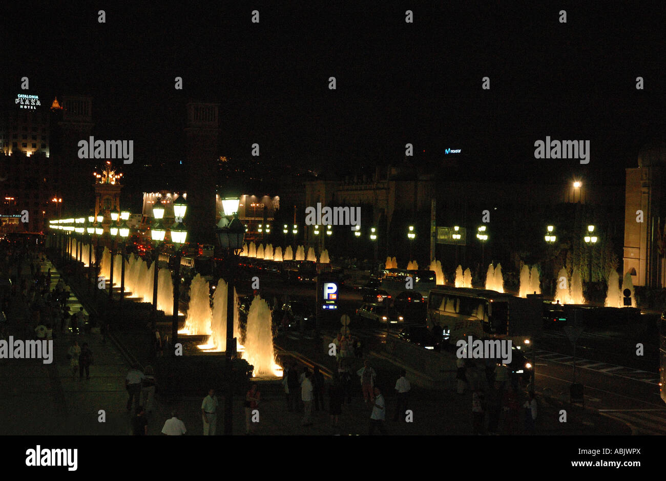 Nachtansicht von Plaça de Espanya Platz Barcelona Barça Barca Katalonien Costa Brava España Spanien Europa Stockfoto