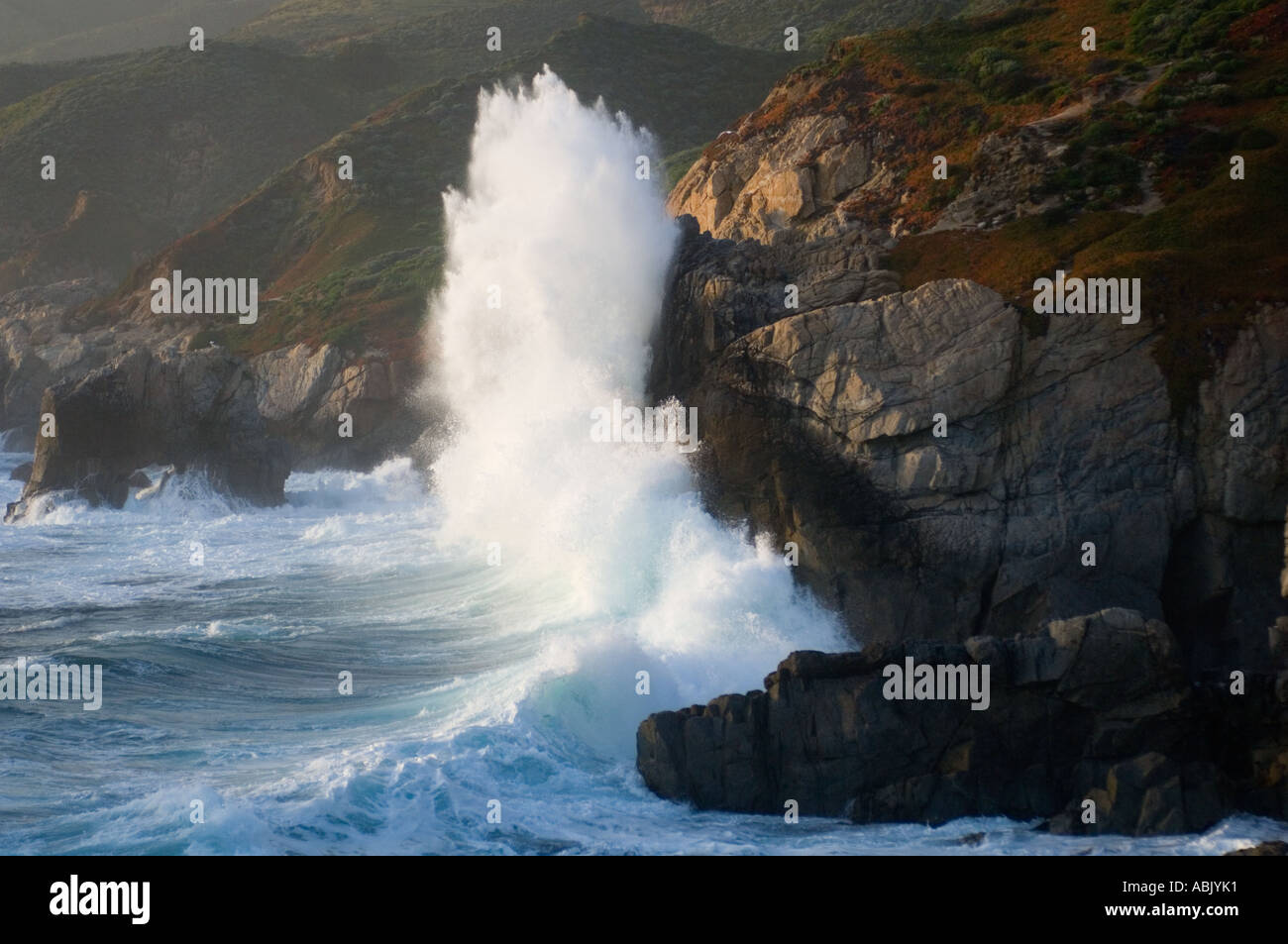 USA Californien, Big Sur Coast Wellen Absturz gegen Ufer Stockfoto