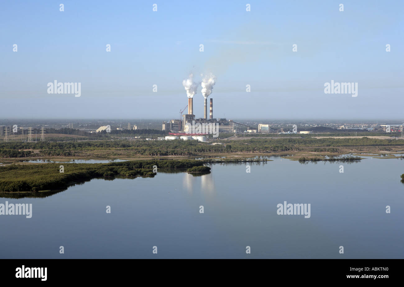 Luftbild des schweren industriellen macht Meerwasserentsalzungsanlage Tampa Bay Apollo Beach Big Bend Florida Stockfoto