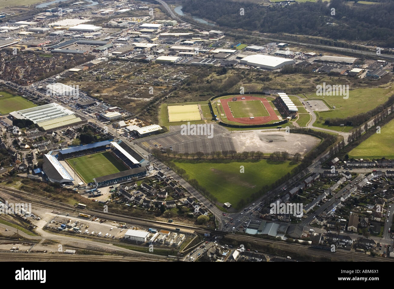 Aerial Landschaft Leckwith Stadion Cardiff City Centre South Wales, Australia Stockfoto