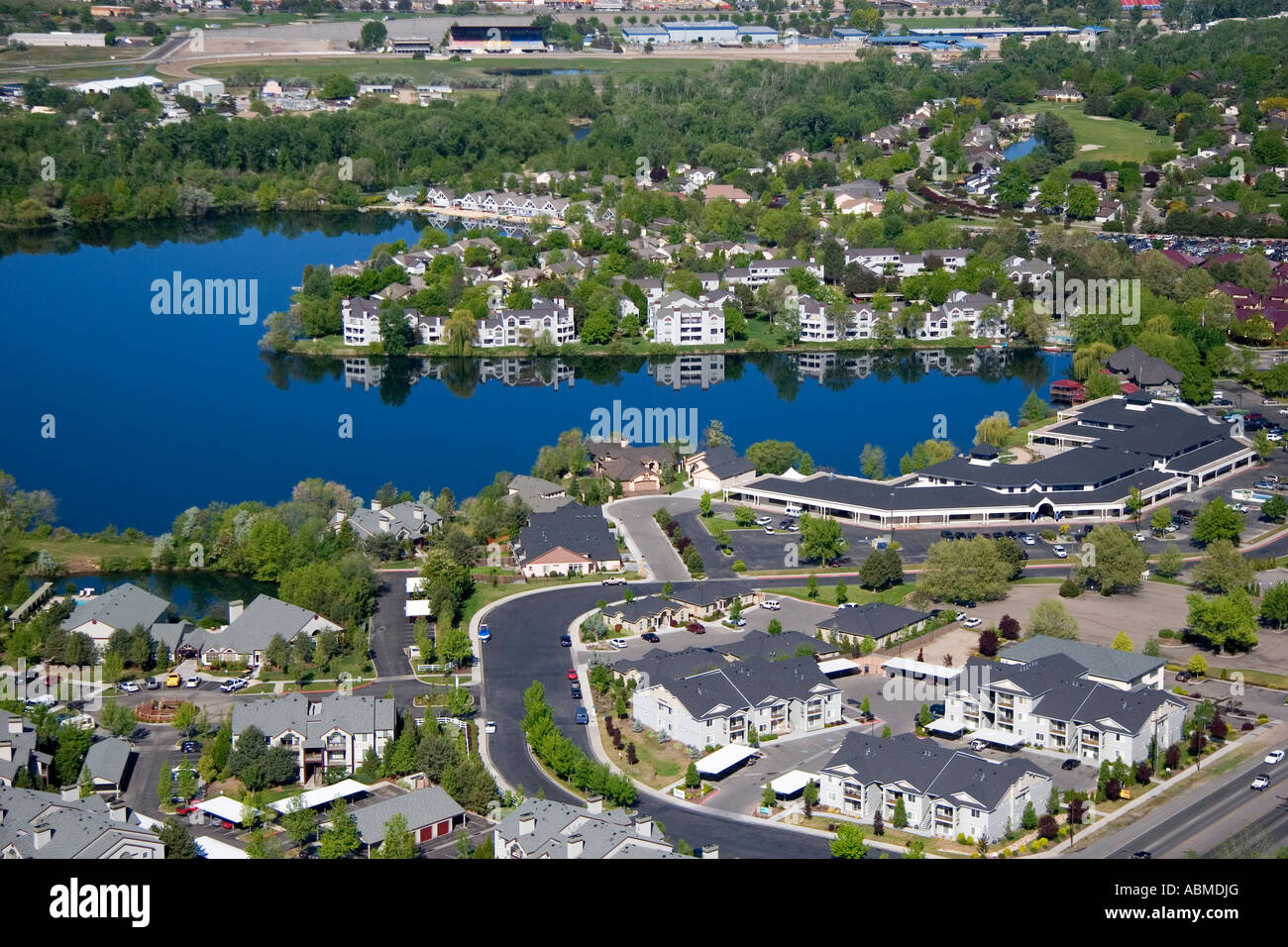 Luftaufnahme von The Landing am See Hafen in Boise, Idaho Stockfoto