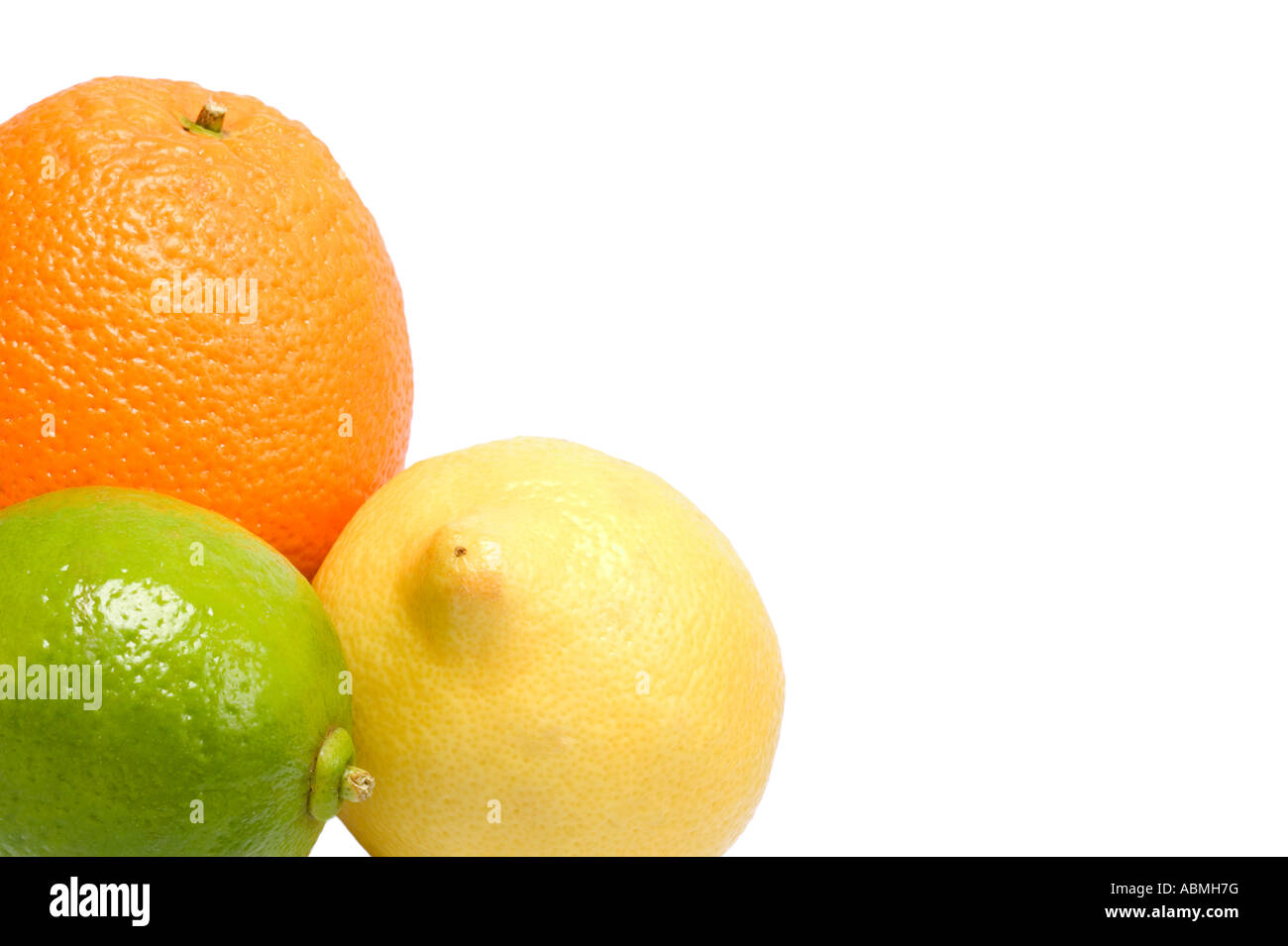 Orange-Zitrone und Limette Ecke des Rahmens isoliert auf weiss Stockfoto