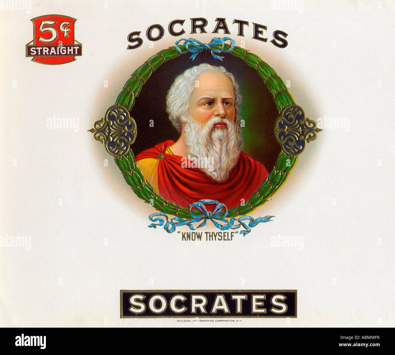 Sokrates 470 bis 399 v. Chr.. Antiker griechischer Philosoph Chromolithograph aus frühem amerikanischen zwanzigsten Jahrhundert Zigarrenkasten Etikett. Stockfoto