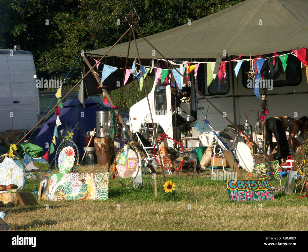 Tür-Szene in den Dorfanger am Buddhafields Festival 2005 Stockfoto