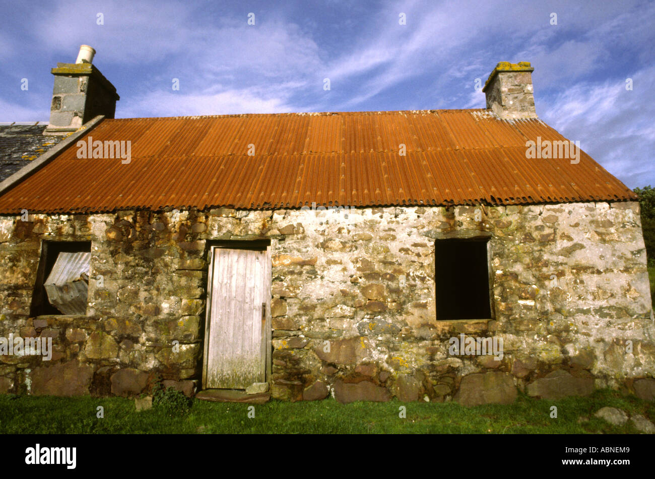 Schottland Argyll Kilmory Loch Sween alte Zinn überdachten Fishermans cottage Stockfoto