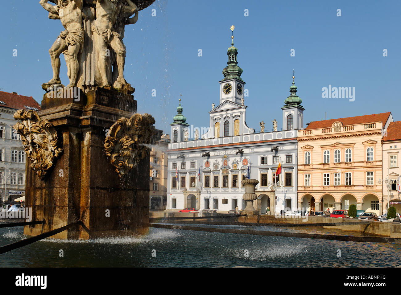 historischen alten Stadt von Budweis Budweiser Budvar Böhmen Tschechische Republik Stockfoto