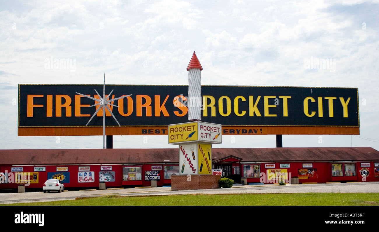 Rocket City Feuerwerk Lagern bei South of the Border in Dillon, South Carolina Stockfoto