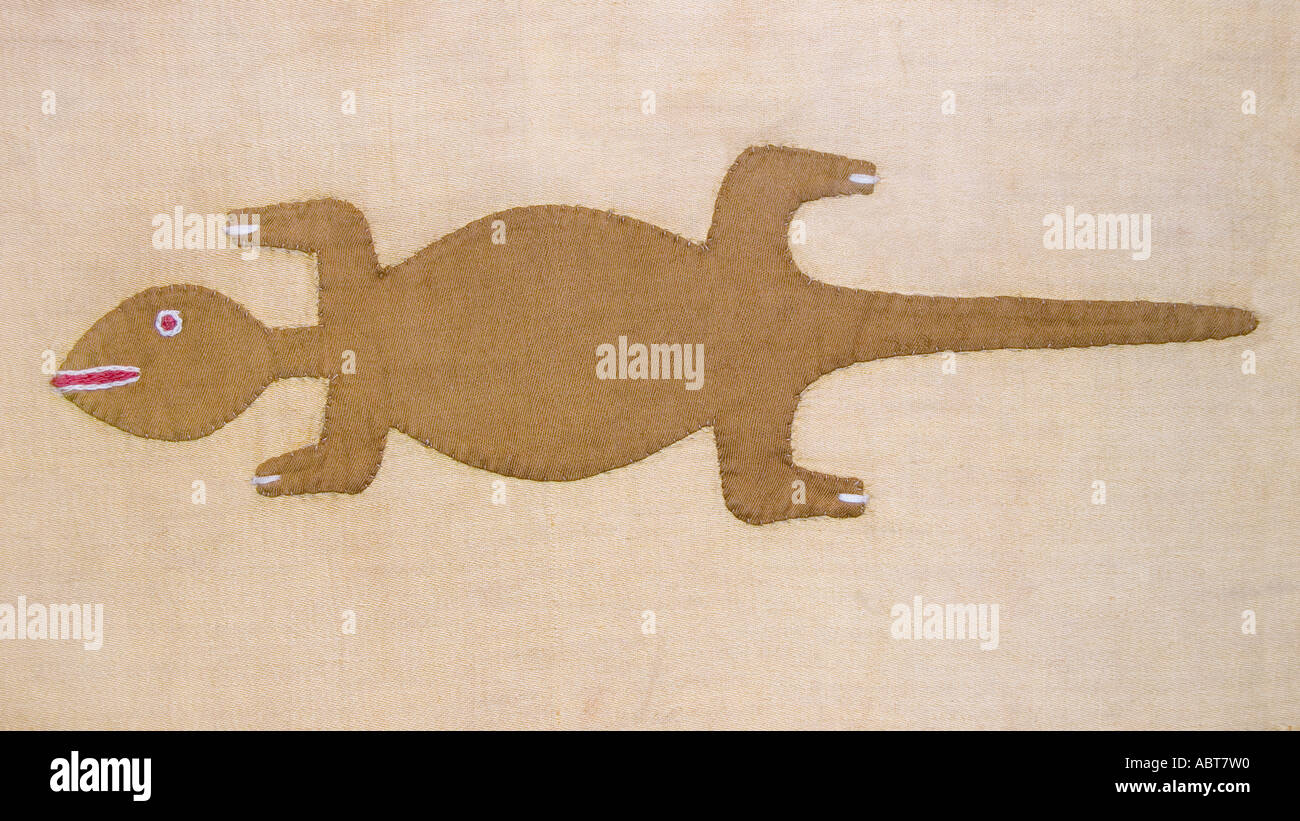 Detail der Applikation Eidechse auf eine Flagge, Fante Asafo Menschen Ghana Insignia aus Völker Miliz afrikanischen Textil Stockfoto