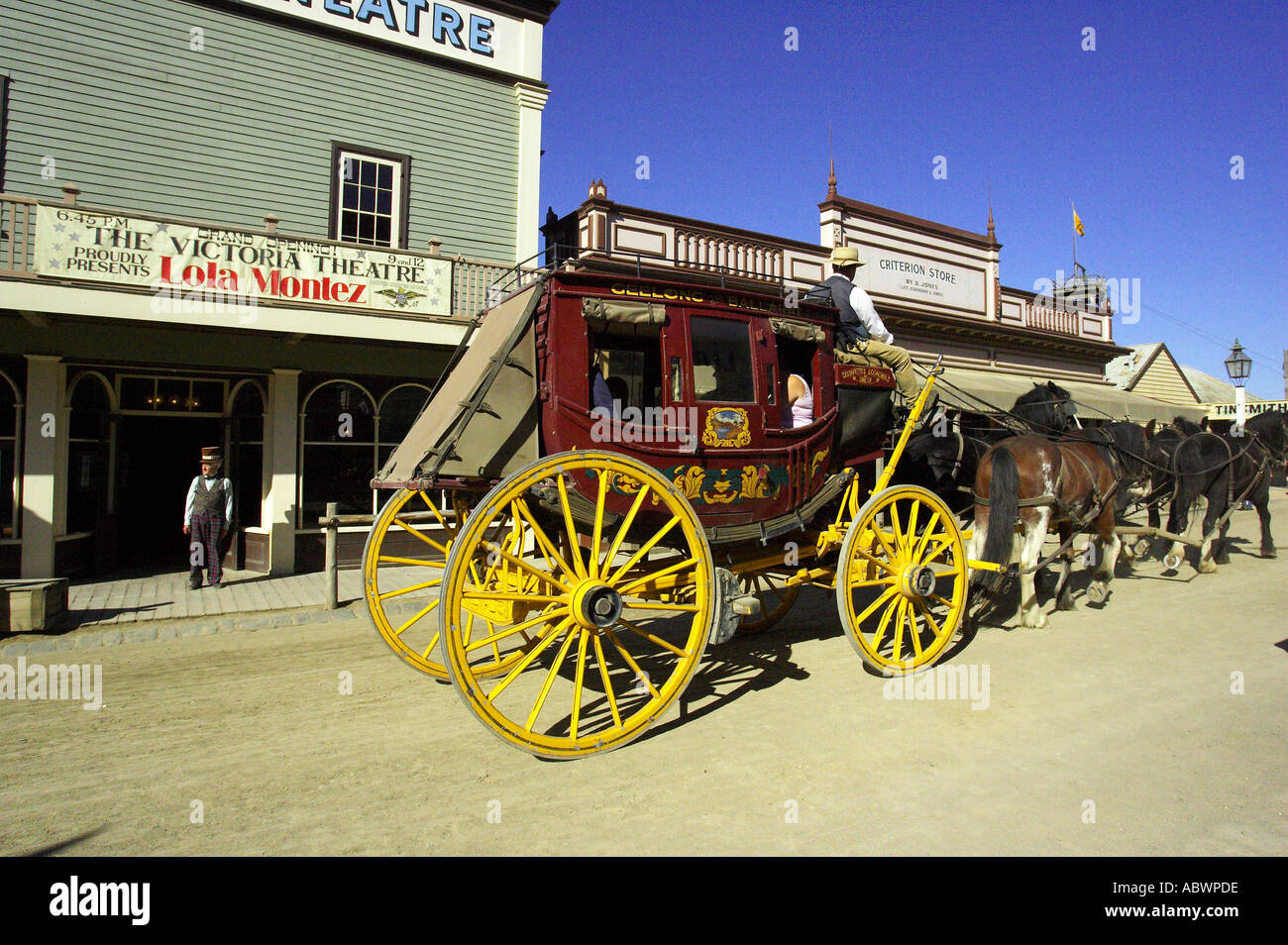 Coach und Pferde Sovereign Hill Ballarat Victoria Australien Stockfoto