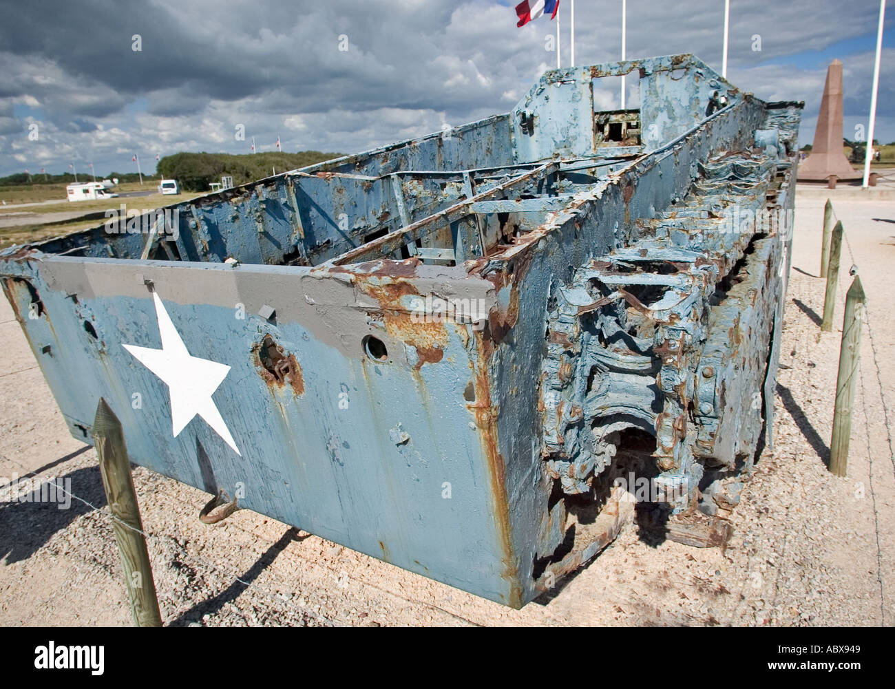 D-Day Landing Craft auf Utah Beach, Normandie, Frankreich Stockfoto