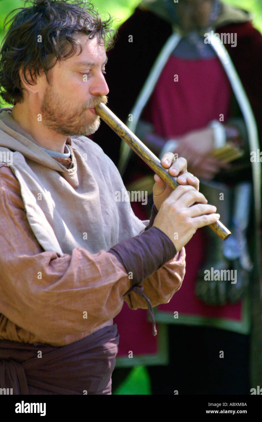 Musiker und Rohr, historische mittelalterliche Musik Stockfoto
