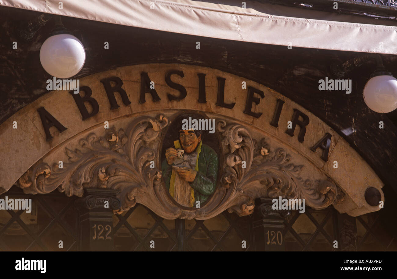 Café A Brasileira Zeichen Chiado Lissabon Portugal Stockfoto