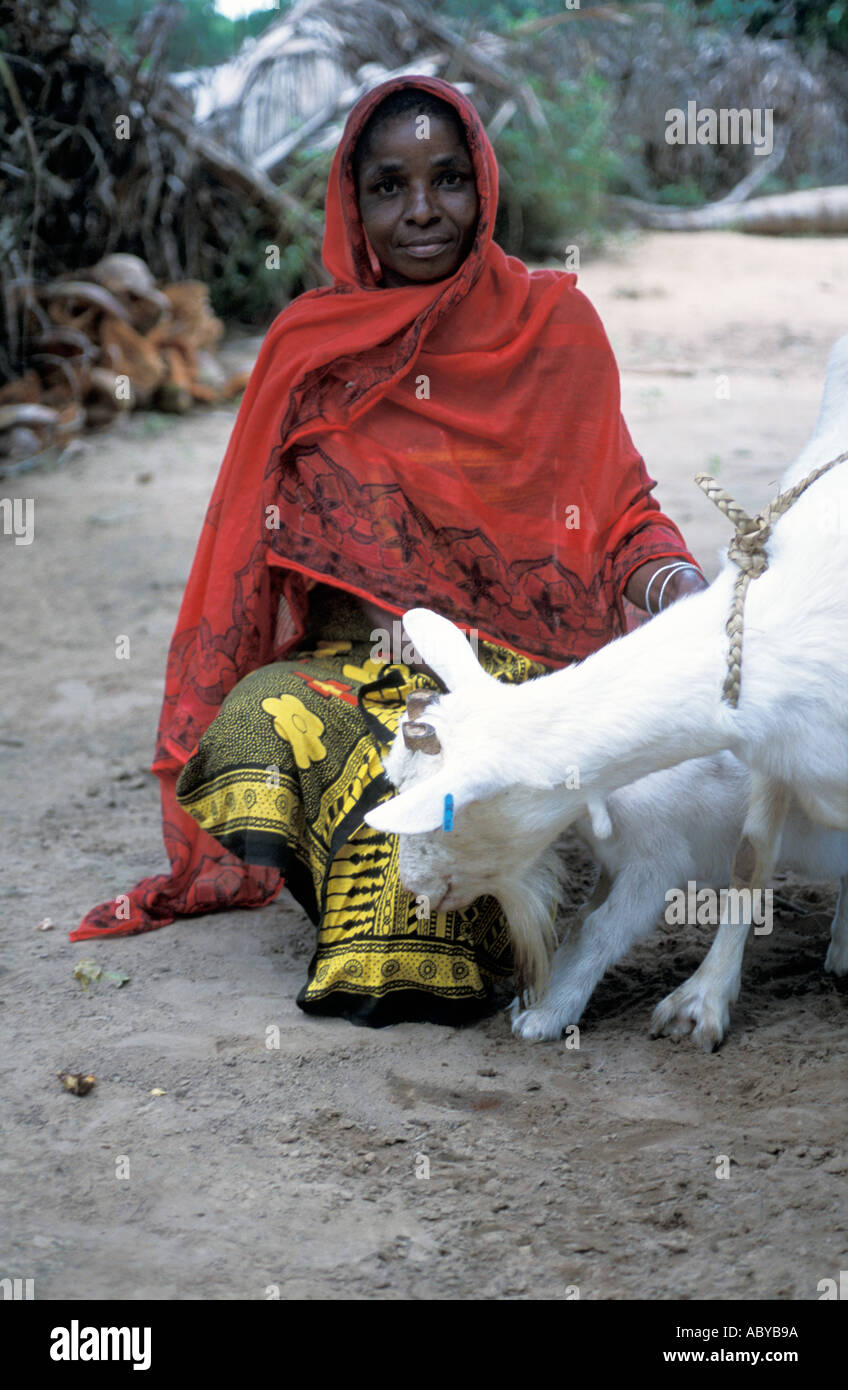 Afrika Kenia DIGO Muslimin mit seiner Heifer Projekt International Ziege erhalten als Teil des Projekts Molkerei-Ziege Stockfoto