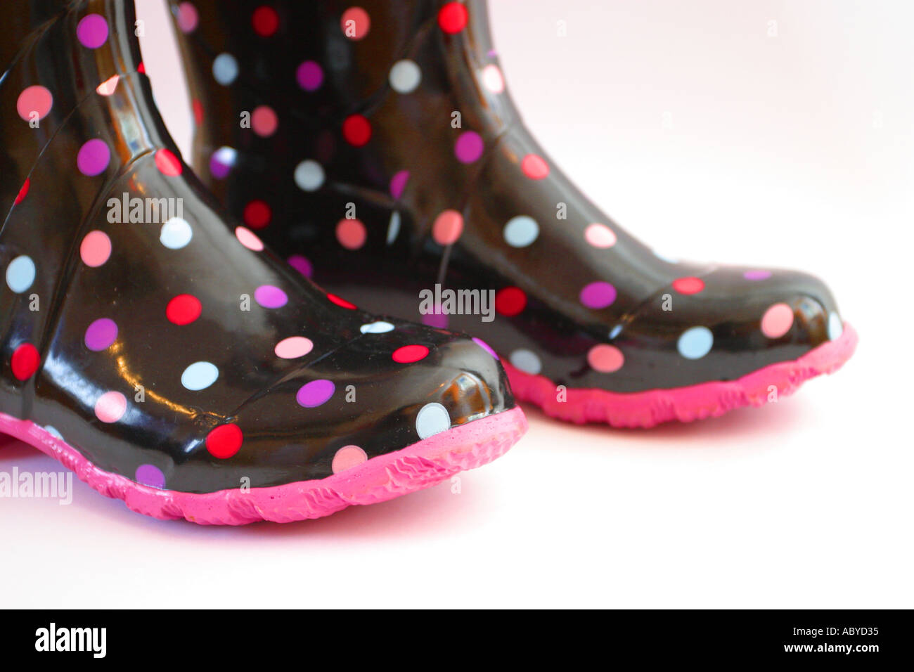 Bunt gefleckten Wellington Stiefel Gummistiefel Stiefel Schuhmode Stockfoto