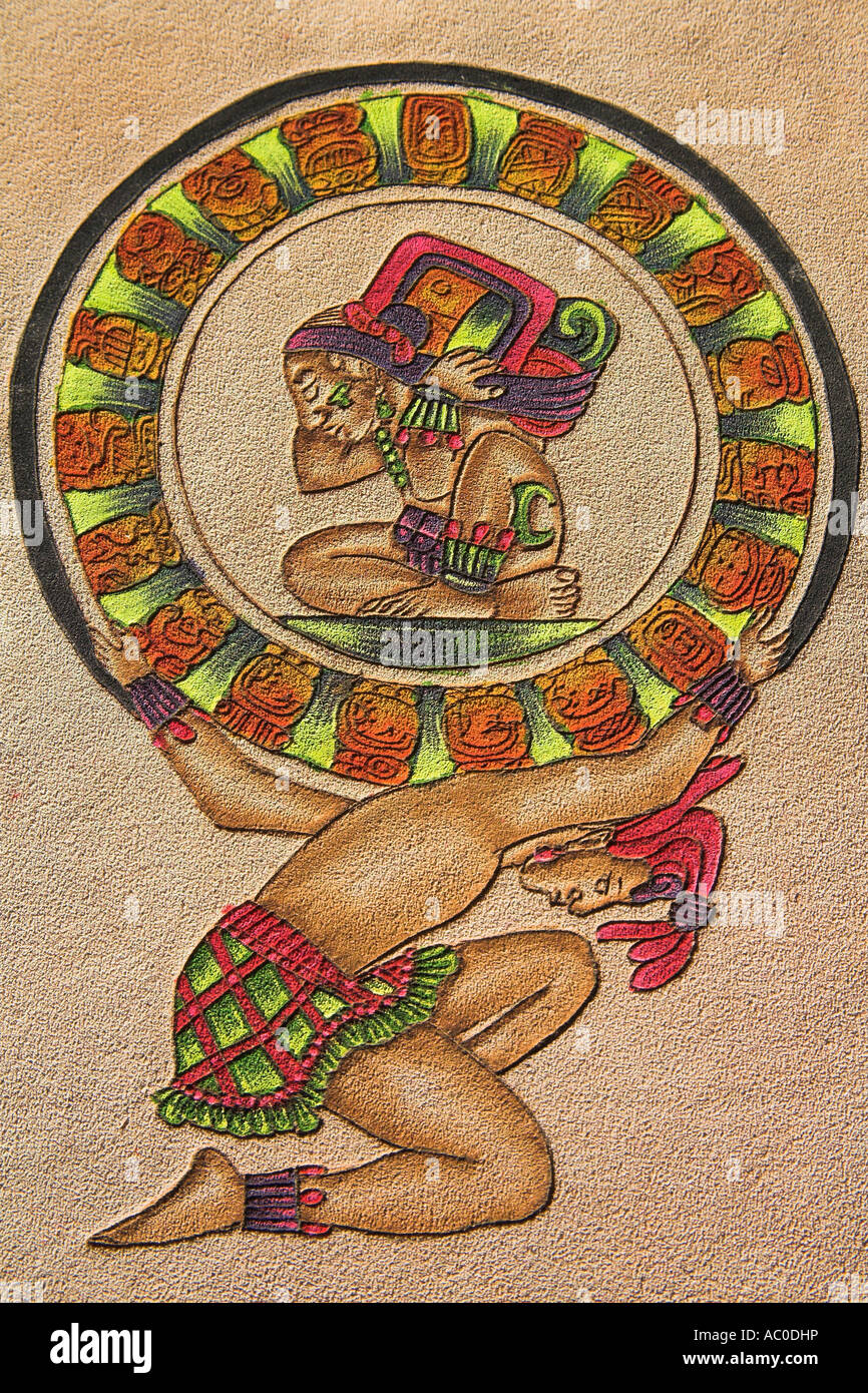 Maya Malerei auf Leder, archäologische Stätte Chichen Itza, Chichen Itza, Bundesstaates Yucatán, Mexiko Stockfoto