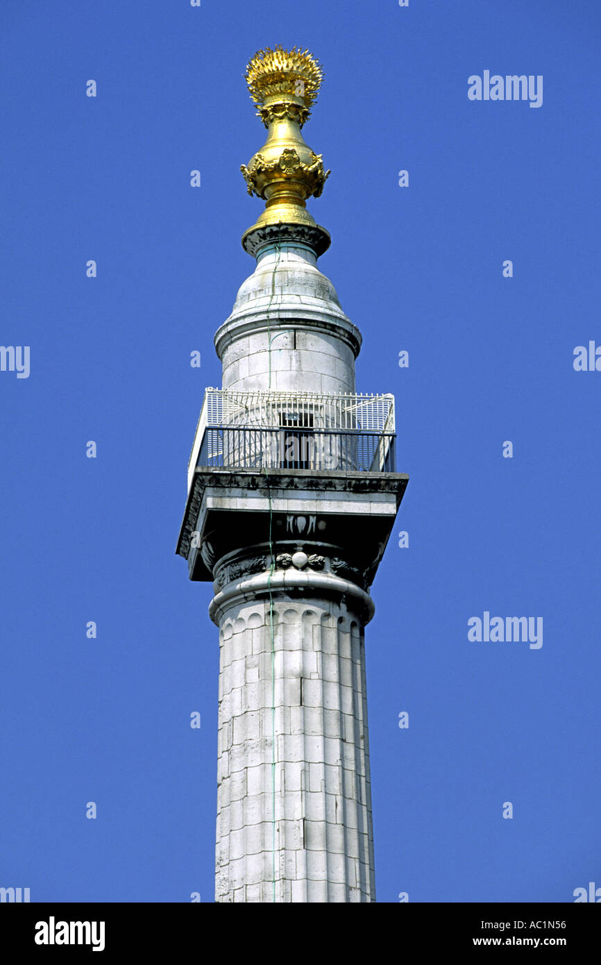 Die Aussichtsplattform an der Spitze des Denkmals für den großen Brand von London im Jahre 1666. Stockfoto