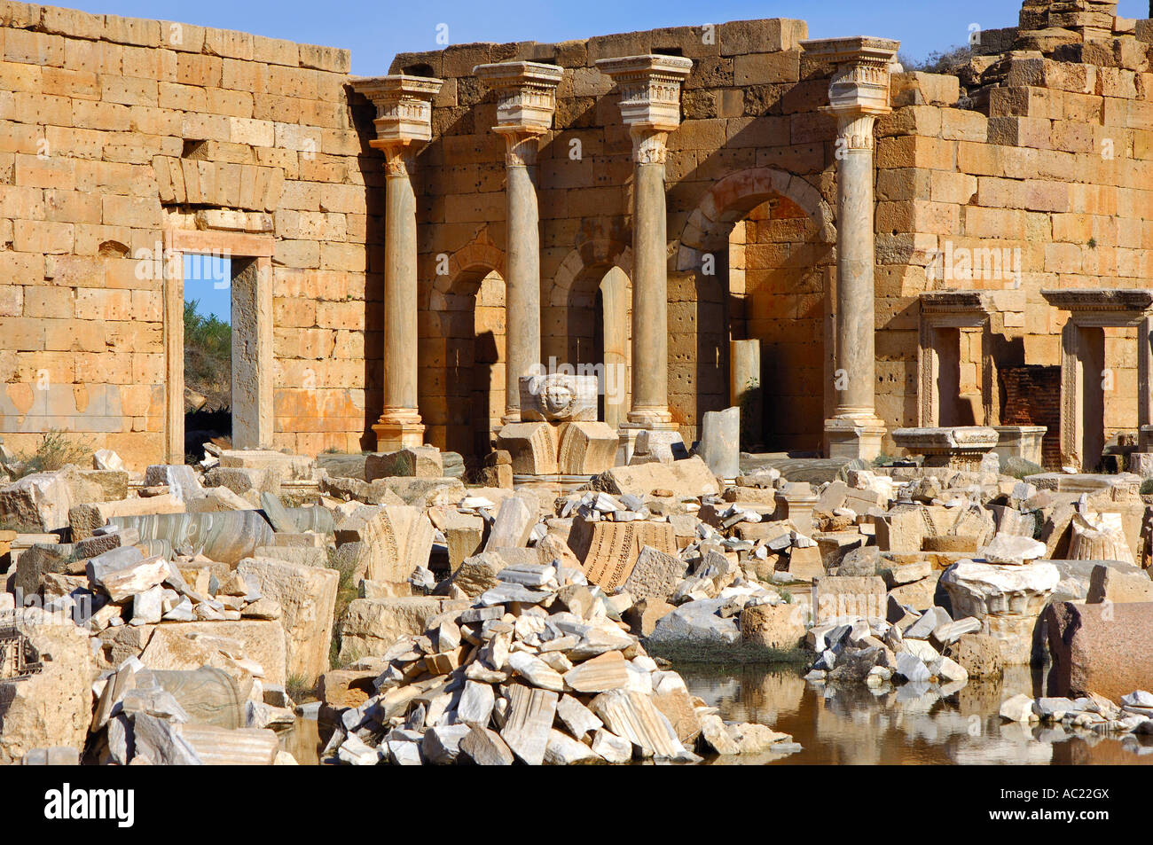 Severischen Forum Ruinen der römischen Stadt Leptis Magna Libyen Stockfoto