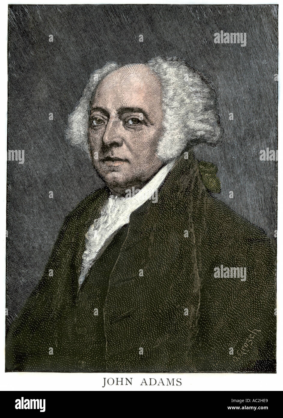 John Adams. Hand - farbige Holzschnitt Stockfoto