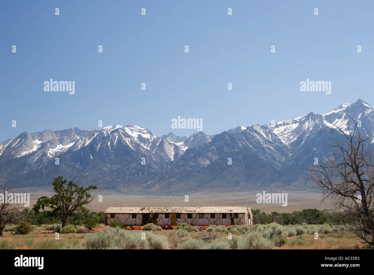 Kaserne am Manzanar National Historic Site in Owens Valley, östliche Sierra Nevada Mountains, Kalifornien, USA. Stockfoto