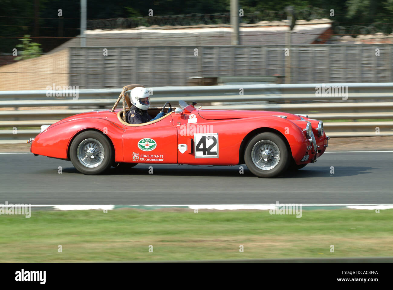 Jaguar XK 120 Sportwagen in Oulton Park Rennstrecke Tarporley Cheshire England Vereinigtes Königreich Großbritannien Stockfoto