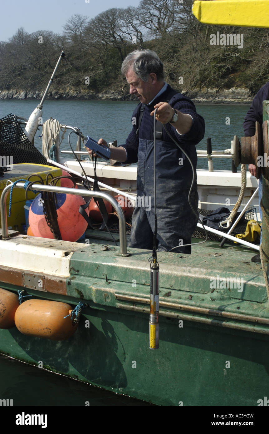 Falmouth Hafen Health Officer Probenahme Wasser Qualität an der River Fal Cornwall Stockfoto