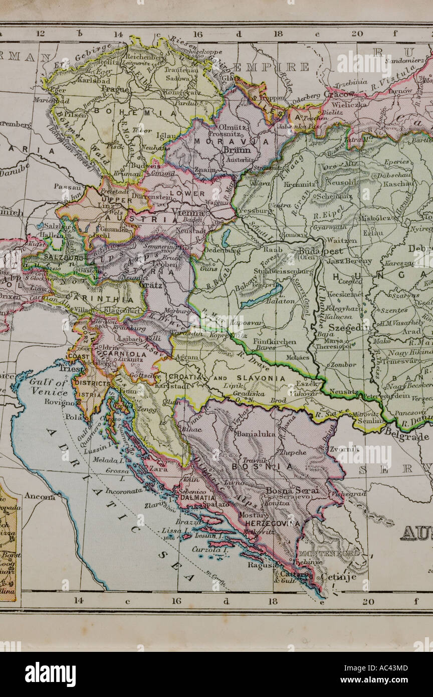 eine 100 Jahre alte Karte von der Adria zeigt alte Grenzen Stockfoto