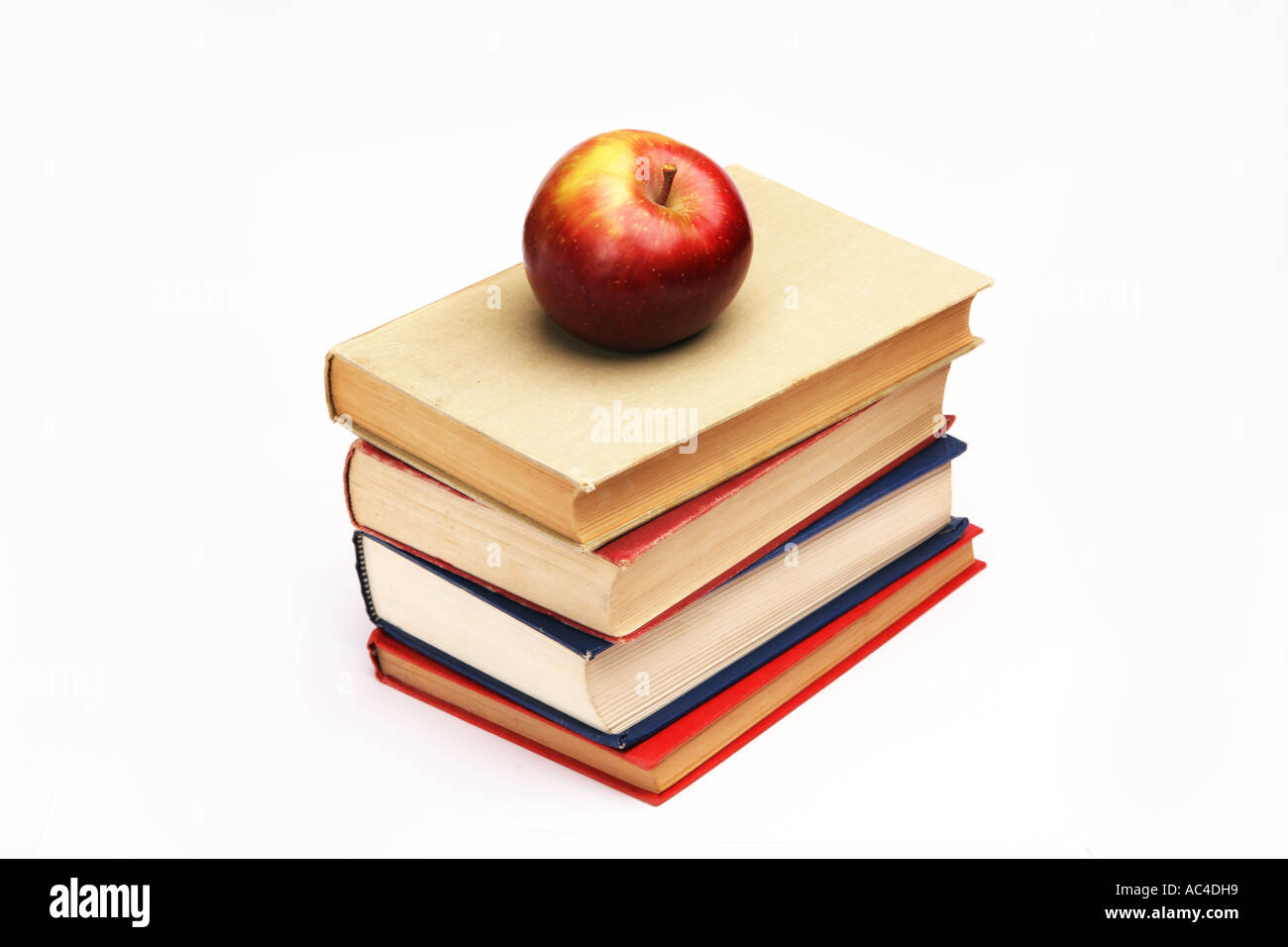 Stapel von Büchern und Apfel Stockfoto