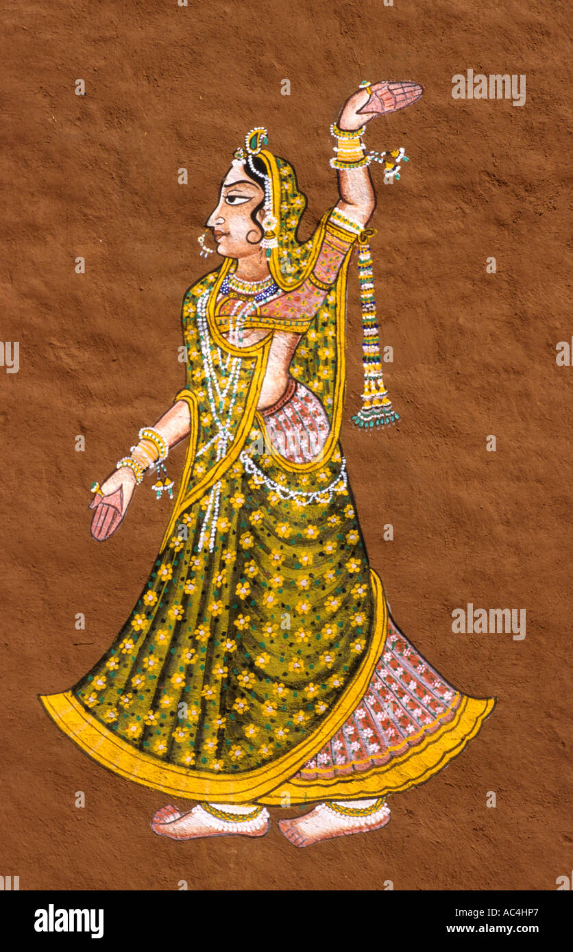 Indien Rajasthan Malerei, Wand, Gemälde, Fresken, Kunst, Darstellung, Bild, Darstellung Stockfoto