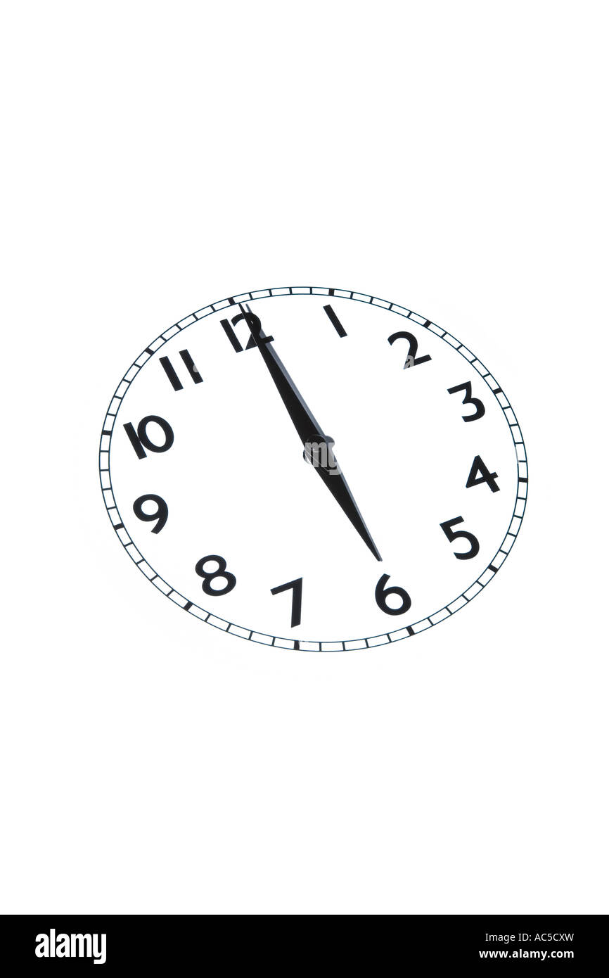 Ziffernblatt zeigt 6 sechs o Clock 0600 1800 Std. Stockfoto