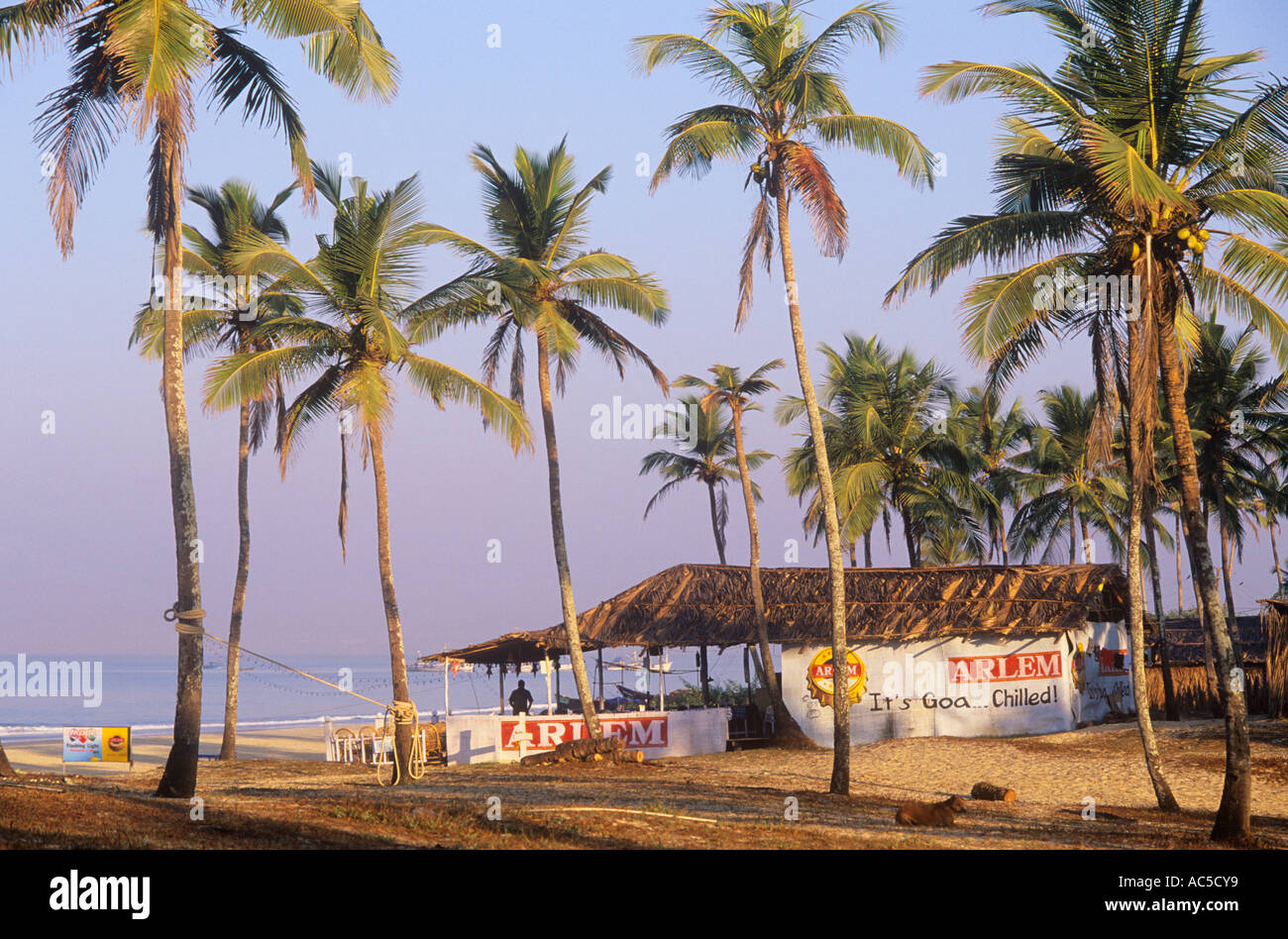 Strand-Hütte Restaurant Colva Goa Indien Stockfoto