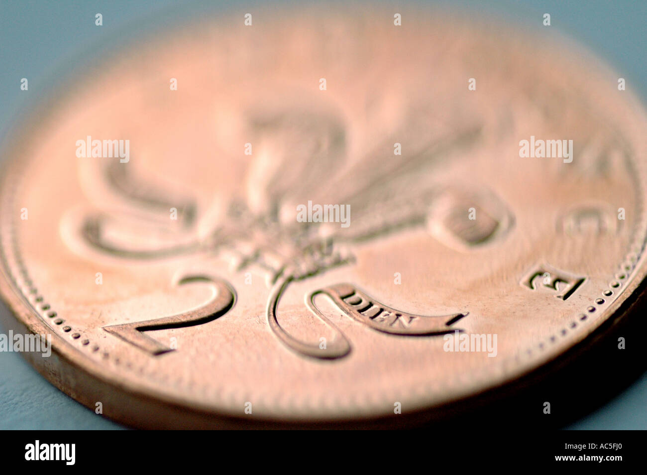 Eine Nahaufnahme Makro Ansicht einer UK-zwei Pence-Münze Stockfoto