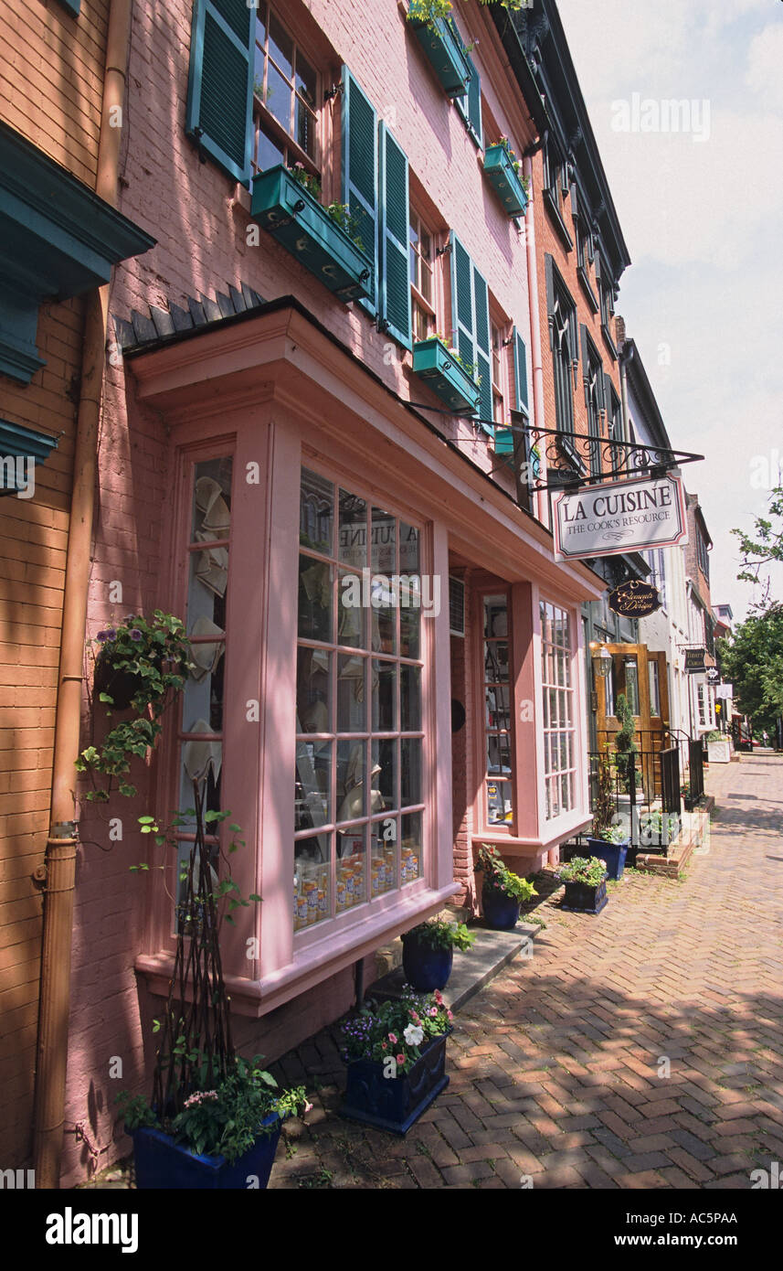 Virginia Alexandria Old Town Geschäfte entlang der Cameron Street Stockfoto
