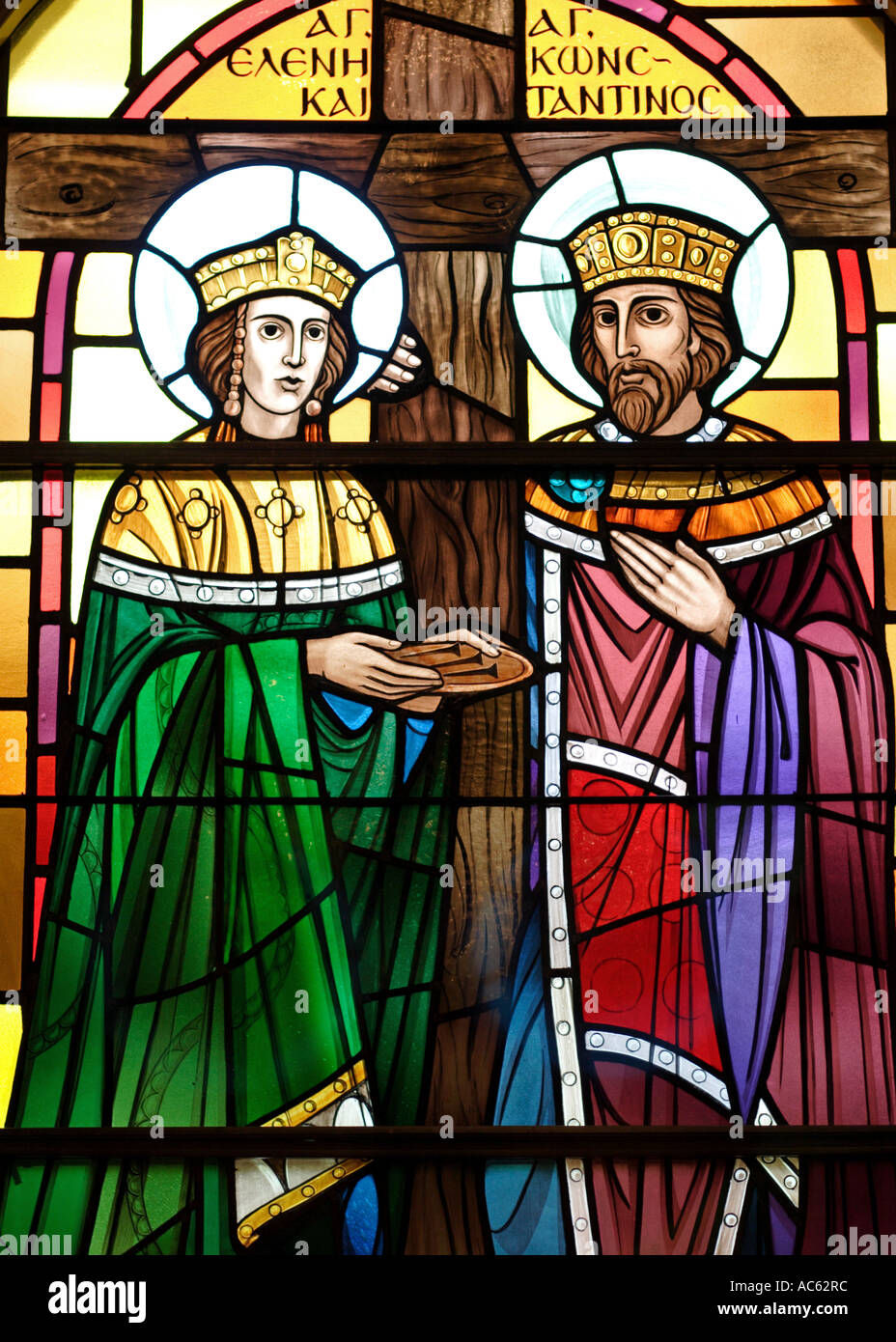 Glasmalerei-Fenster - Justinian und Theodora Stockfoto