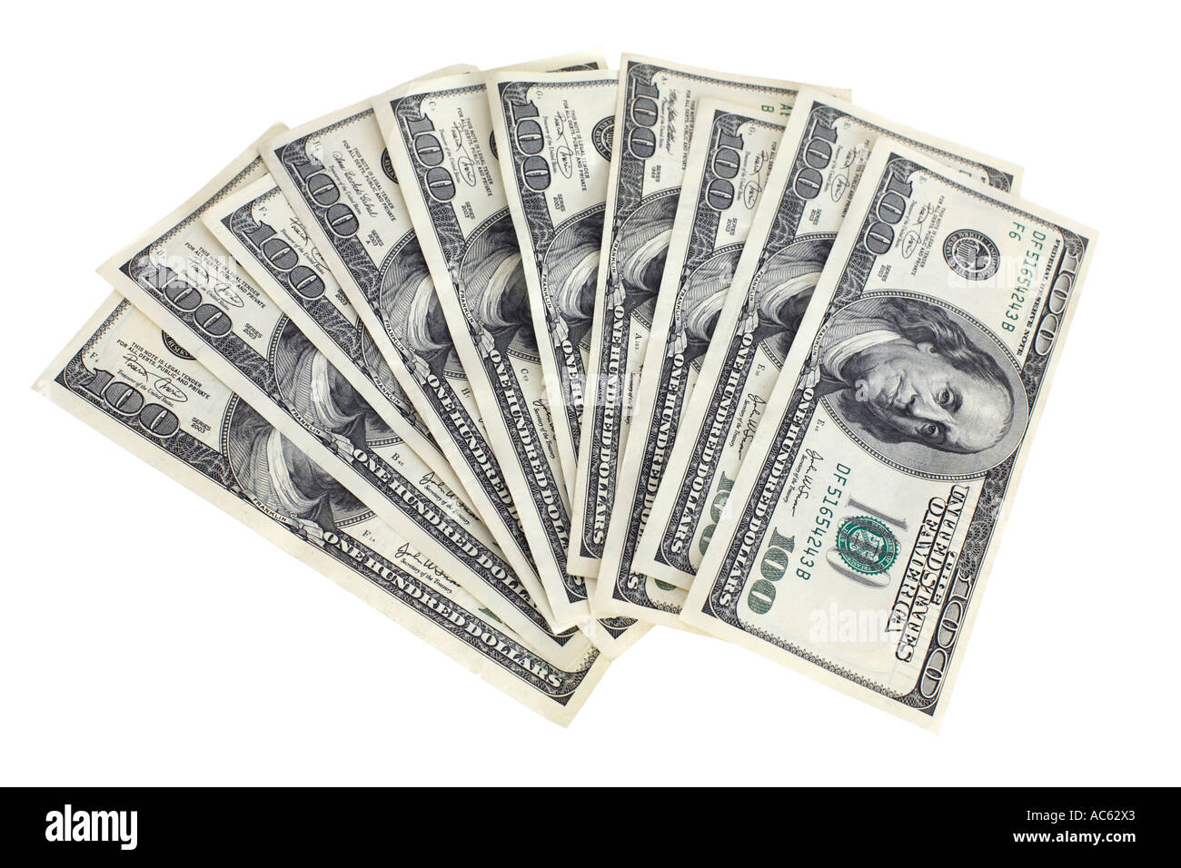 Tausend Dollar in 100 US-Dollar Rechnungen Stockfoto