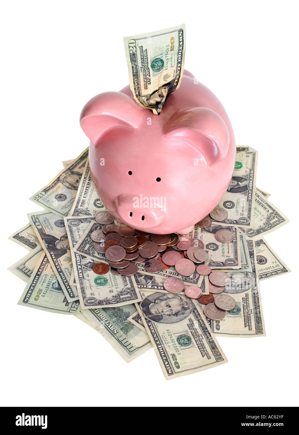 Sparschwein und Geld Stockfoto