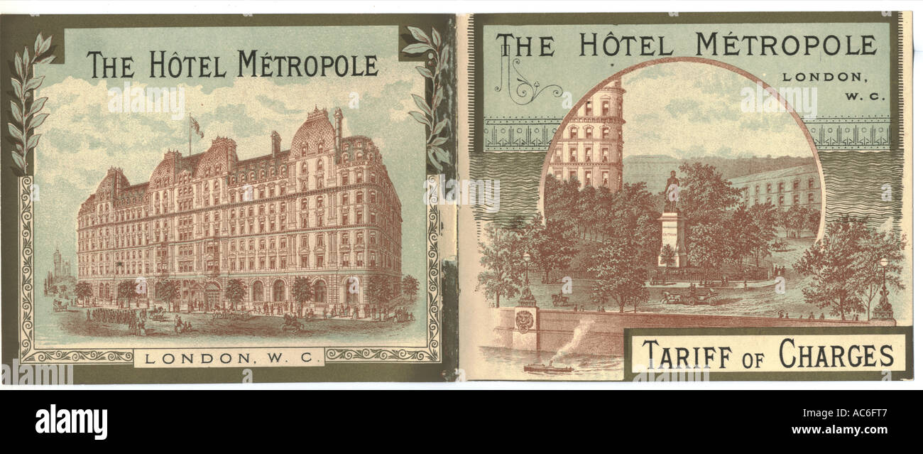 Tarif für das Hotel Metropole, London, um 1890 Stockfoto