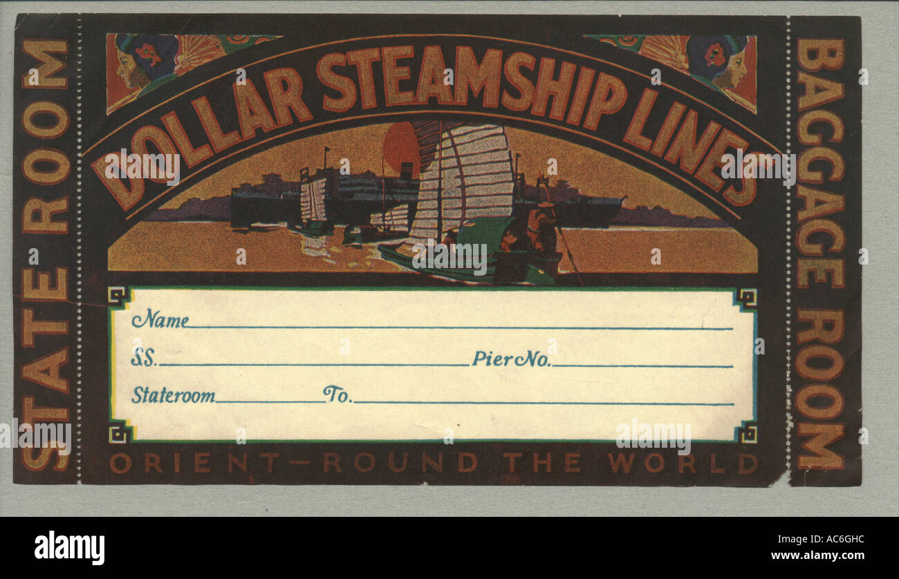 Gepäck-Label Dollar Steamship Lines um 1930 Stockfoto