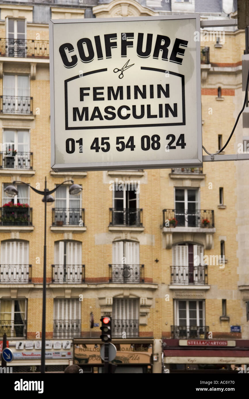 Coiffure Feminin Masculin Friseursalon für Damen und Herren Paris Frankreich Stockfoto