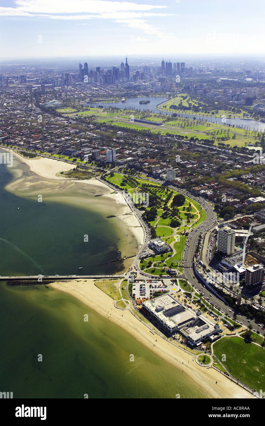 St Kilda Beach Port Phillip Bay Melbourne Victoria Australien Antenne Stockfoto