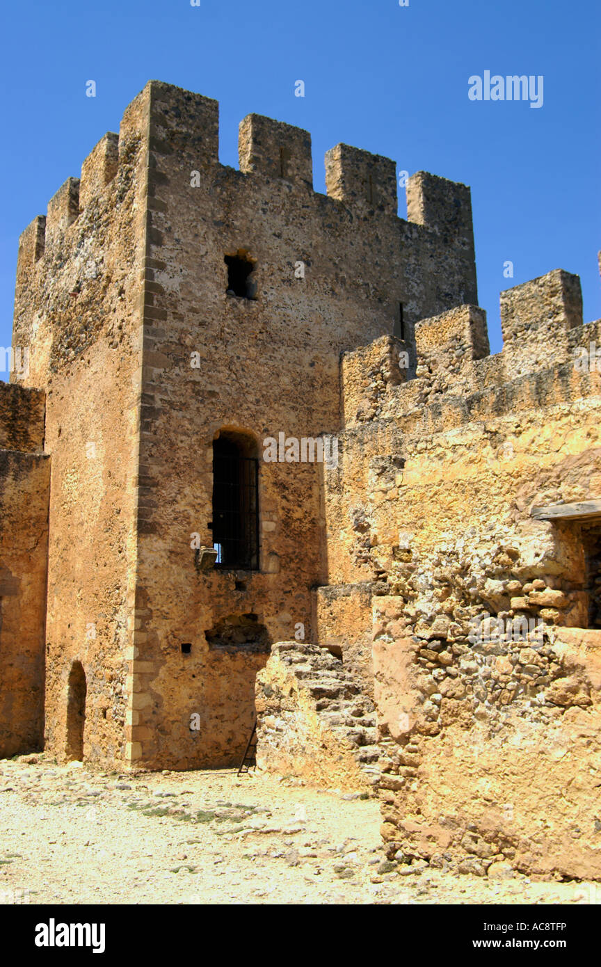 Eckturm Teil der Ruinen der Festung Frangokastello Kreta griechische Inseln Griechenland Europas Stockfoto