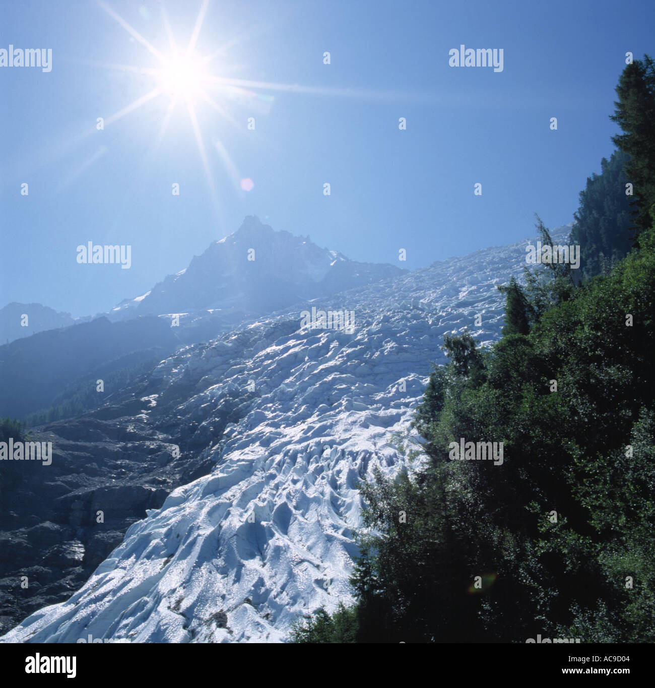 Mit Blick auf den Mont Blanc-Gletscher in der Nähe von Chamonix in der Haute Savoie Region Frankreichs Stockfoto