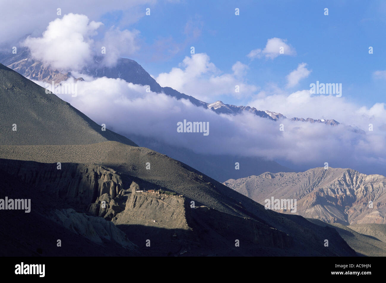 Kagbeni Blick in Richtung Upper Mustang niedriger Mustang Nepal November 2004 Stockfoto