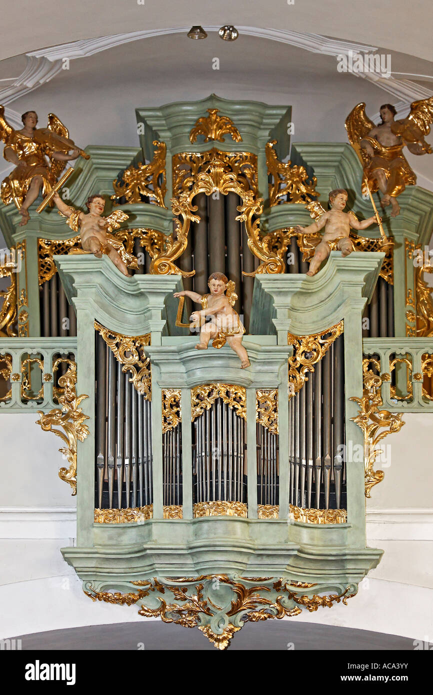 Barockorgel in der Wehrkirche Weissenkirchen, Wachau, Niederösterreich, Österreich Stockfoto