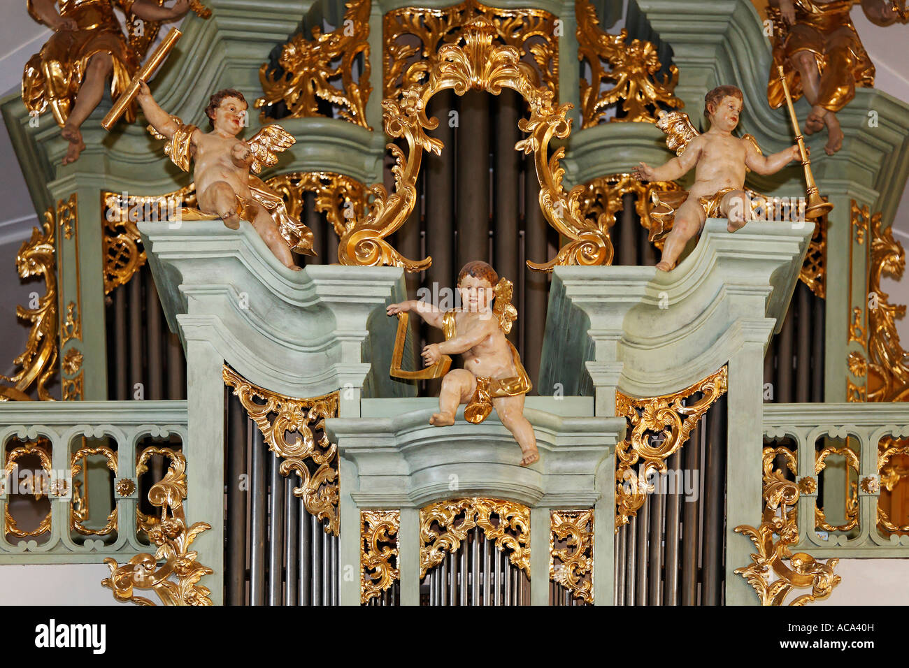 Barockorgel in der Wehrkirche Weissenkirchen, Wachau, Niederösterreich, Österreich Stockfoto