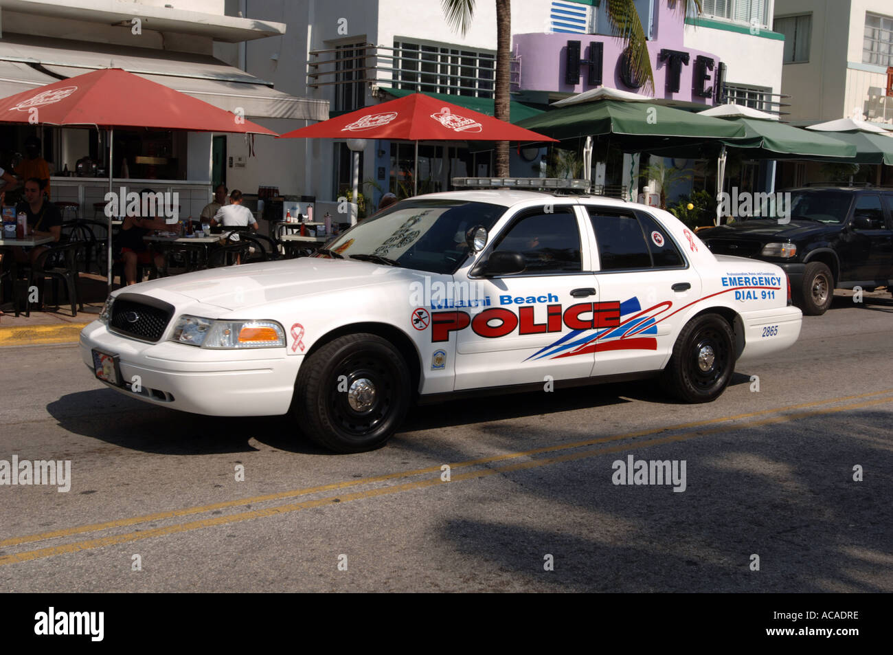 Polizeiauto auf Ozean fahren Art-Deco-Viertel South Beach Miami Florida USA Stockfoto